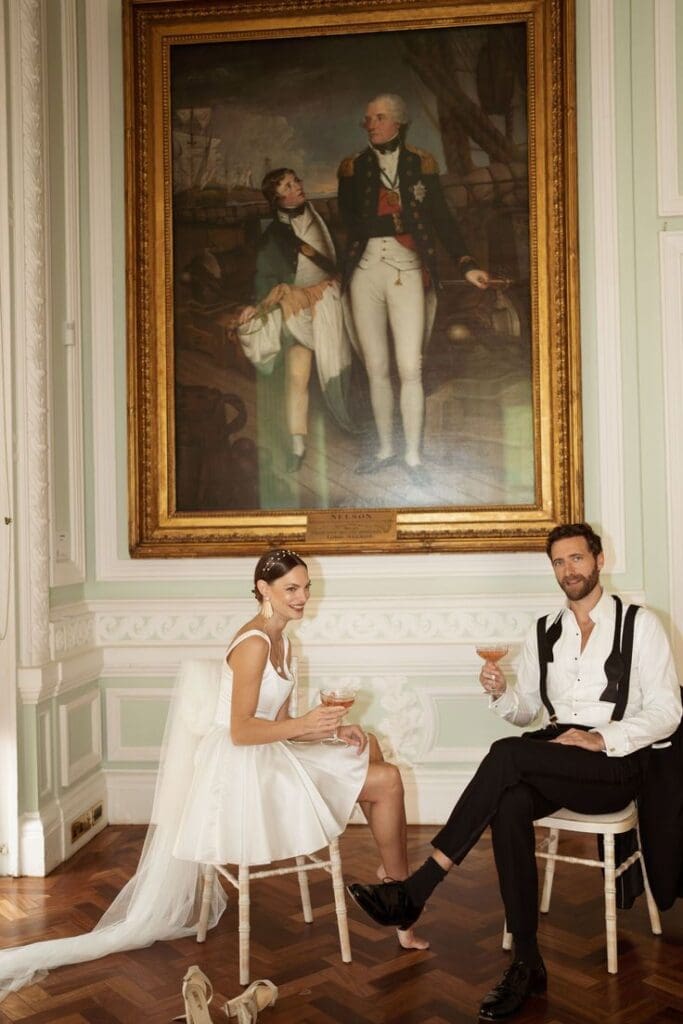 Relaxed bride and groom enjoying their wedding